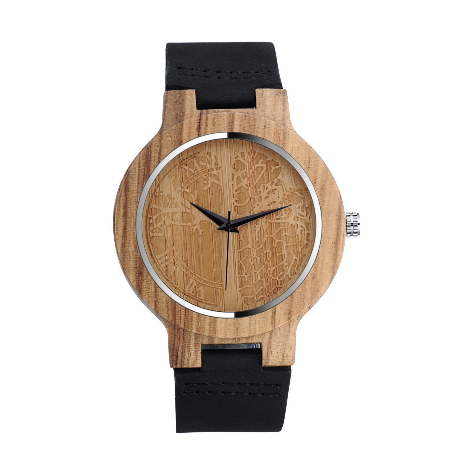 Unendlich U Men's Women's Natural Bamboo Wood Wrist Watches, Minimalist Fashion Quartz Watch, Personality Tree of Life Image dial, Casual Watch, Leather Band