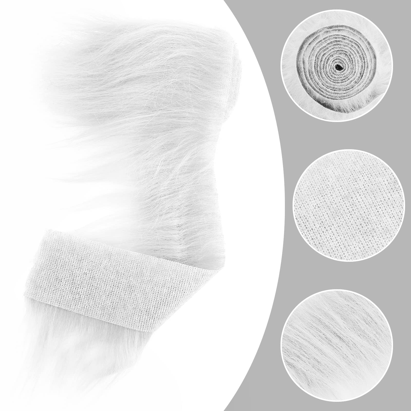 Lusofie Shaggy Plush Faux Fur Fabric Precut Strips 2x60inch White Fur Fluffy Fuzzy Craft Fur for Gnomes Beard Santa Claus Hair Dwarf Cosplay Costume DIY Craft Christmas Decoration