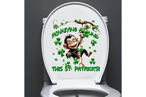 Nouiroy Cute Monkey Toilet Seat Lid Stickers,Self-Adhesive St. Patrick's Day Toilet Seat Decals DIY Removable Waterproof Clover Toilet Sticker Holiday Decor Decals