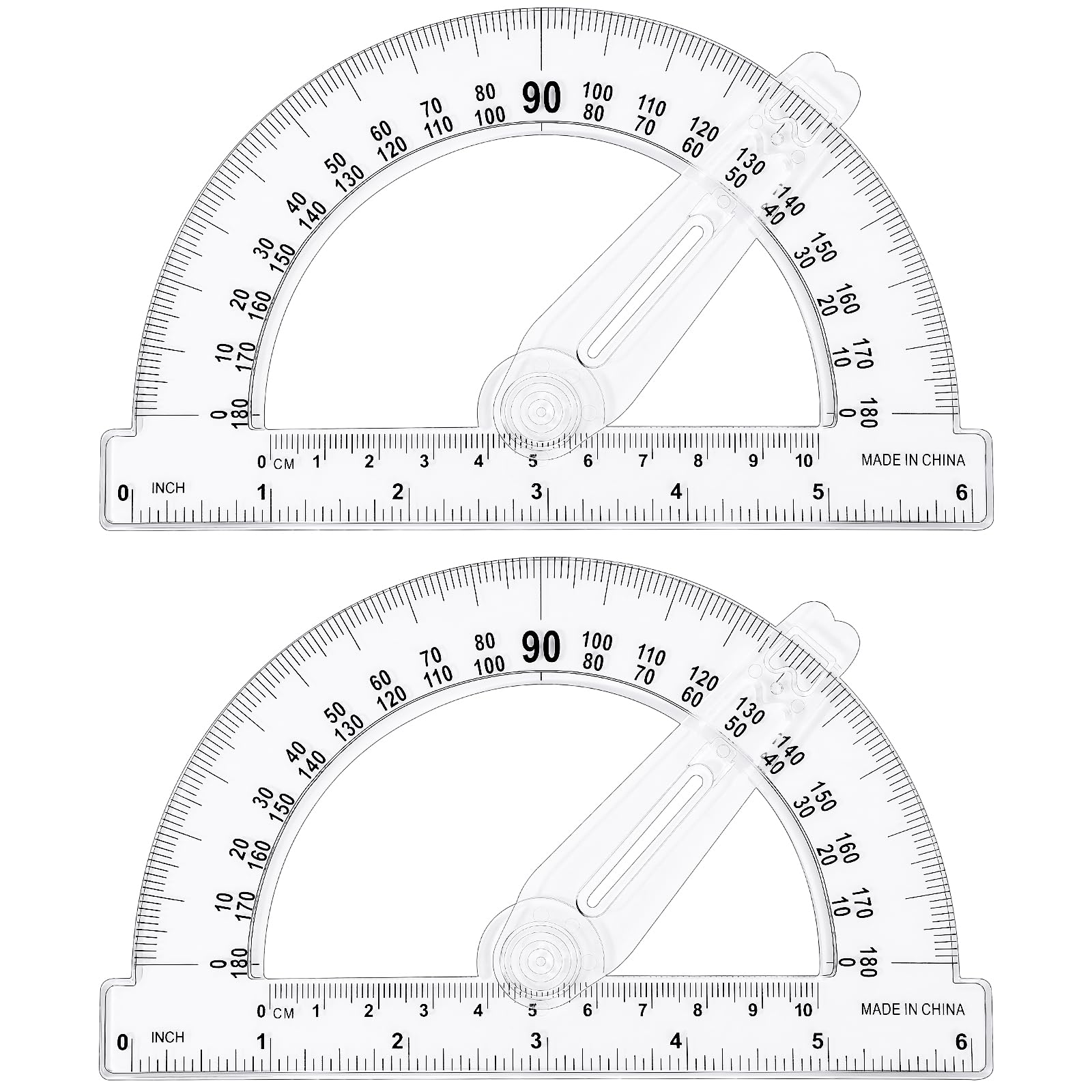 Photo 1 of Zonon 2 Pieces 6 Inch Plastic Protractor with Swing Arm Math Protractors 180 Degrees Angle Measurement, Translucent for Geometry Classroom Kid Student School Office Supplies