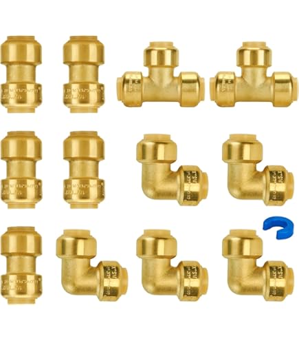 10-Pack EFIELD 1/2-Inch Brass Push-Fit Elbow Fittings - Connect PEX, Copper, CPVC Pipes, No Tools Needed