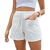 Bsubseach Shorts for Women Beach Cover Up Shorts Terry Cloth Summer Casual Elastic Waist Drawstring Short Pants White