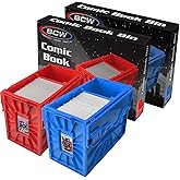 BCW Short Comic Book Bin, Holds 150 Comics Each, Blue and Red, 2 Pack | Each acid-free plastic bin holds 150 Current or Silver Age comics with a locking lid, movable partition, and ID slot.