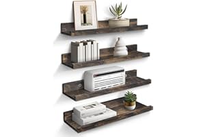 MIRROTOWEL Small 16” Floating Shelves for Wall Décor Storage, Set of 4, Wood for Bedroom, Living Room, Bathroom, Kitchen, Picture Ledge and Farmhouse（Vintage Color）
