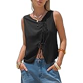 EXLURA Womens Cotton Linen Tank Tops Summer Trendy V Neck Vest Casual Tie Front Shirt Cute Spring Beach Vacation Outfits 2026
