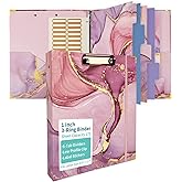 Binditek 3 Ring Binder 1 Inch, Letter Size, Binder Organizer with 5-Tab Dividers, 2 Interior Pockets, Low Profile Clip Cover, Label Stickers, 175 Sheet Capacity, Pink Marble, 1 Pack