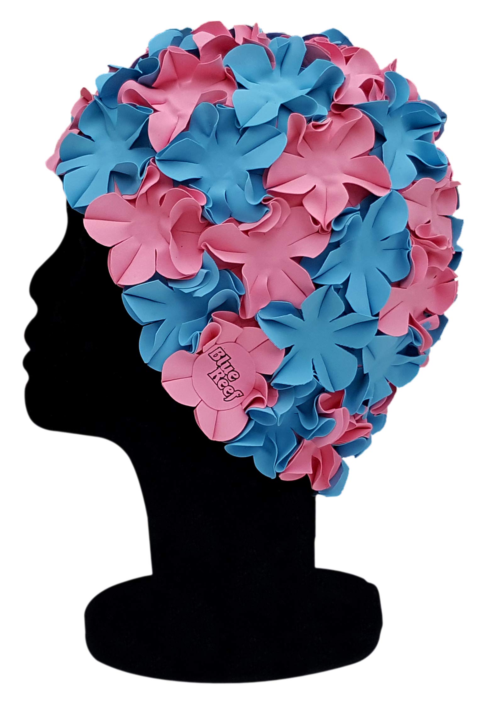 Blue Reef Isla Floral Ladies Classic Retro 3D Flower Petal 2 Colour Stylish Vintage Swimming Hat Swim Cap One Size Adults (Sky Blue/Pink)