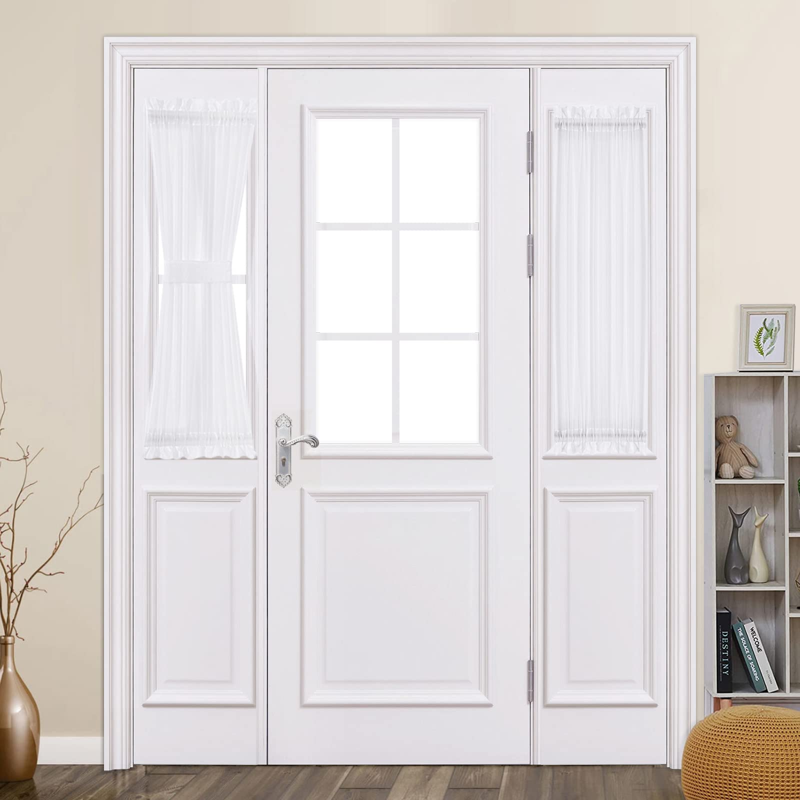 Photo 1 of MIULEE Sidelight Sheer French Door Curtains 25 x 40 Inches Light Filtering Window Treatment with Tieback - 2 Panels, White