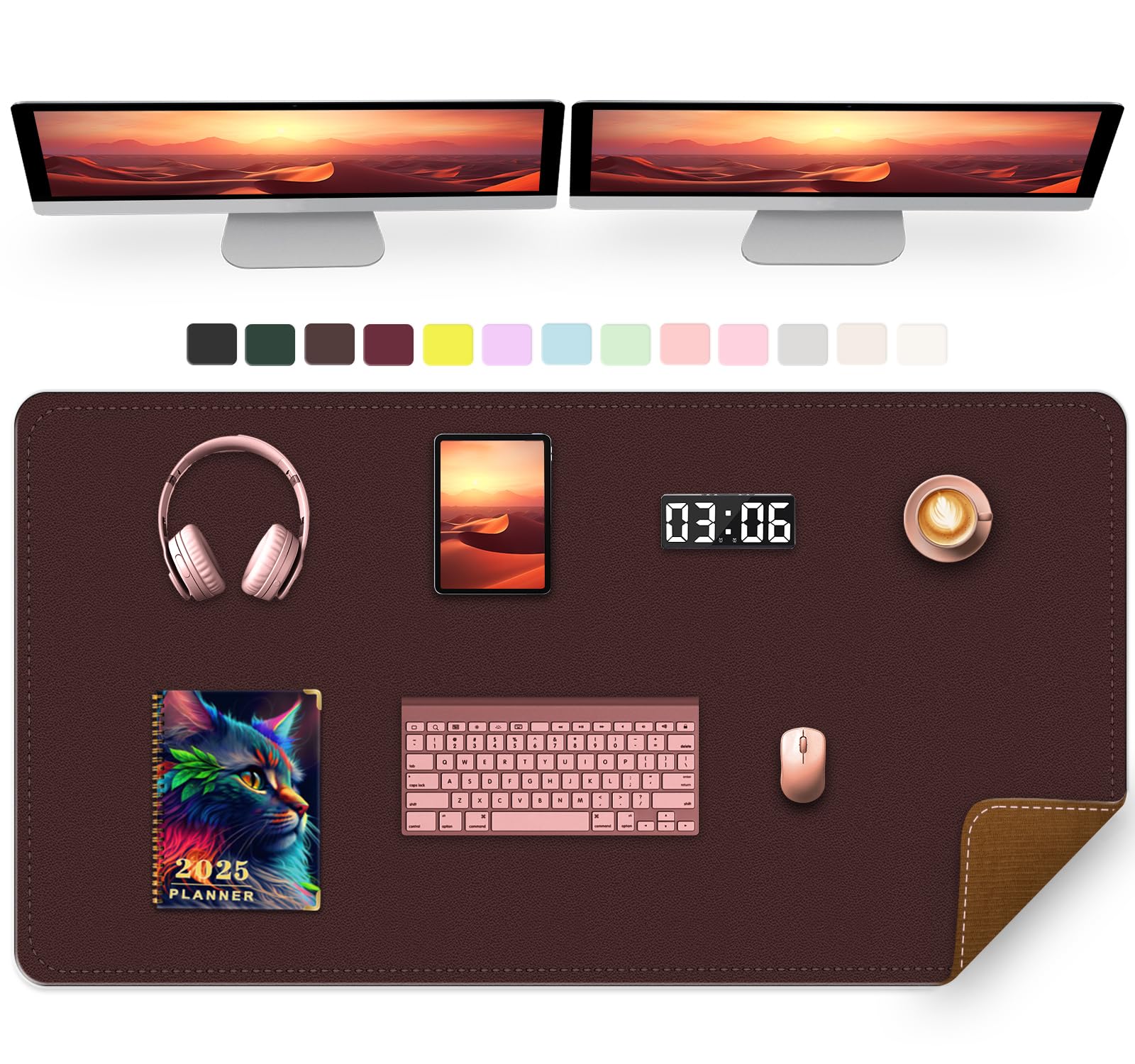 Photo 1 of **DIRT**47.2" x 23.6" Large Desk Pad Mat - Non-Slip PU Leather Desk Mat, Large Mouse Pad, Computer Mat for Keyboard Mouse, Waterproof Desk Writing Mat (Brown Coffee)