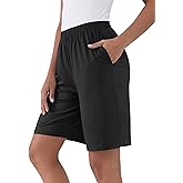 Joyaria Cooling Bermuda Shorts Women Bamboo Viscose Sleep Lounge Pajama Wicking Sweat Shorts Yoga Active Wear with Pockets