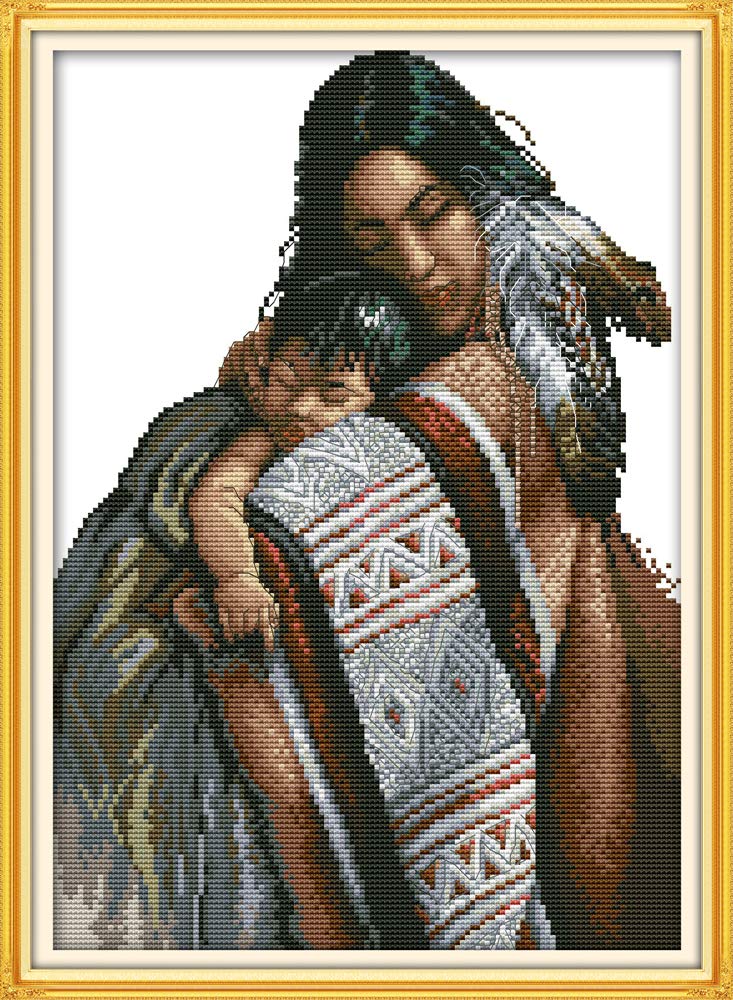 CaptainCrafts New Stamped Cross Stitch Kits Pre-Printed 11CT Fabric Mother and Daughter DMC DIY Art Cross Stitching Embroidery Kits Needlework Crafts (Stamped 11CT)