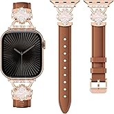 SOLOLUP Leather Band Compatible with Apple Watch Bands for Women 40mm 41mm 42mm 38mm,Dressy Slim Thin Cute Bracelet with Bling Designer Buckle Band for iWatch Series 11 10 9 8 7 6 5 4 3 SE 3/2/1