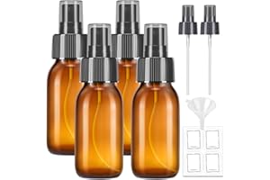 2 OZ Glass Spray Bottles, 4 Pack Amber Small Glass Spray Bottle for Essential Oils for Cleaning Solutions, Plants, with Durab