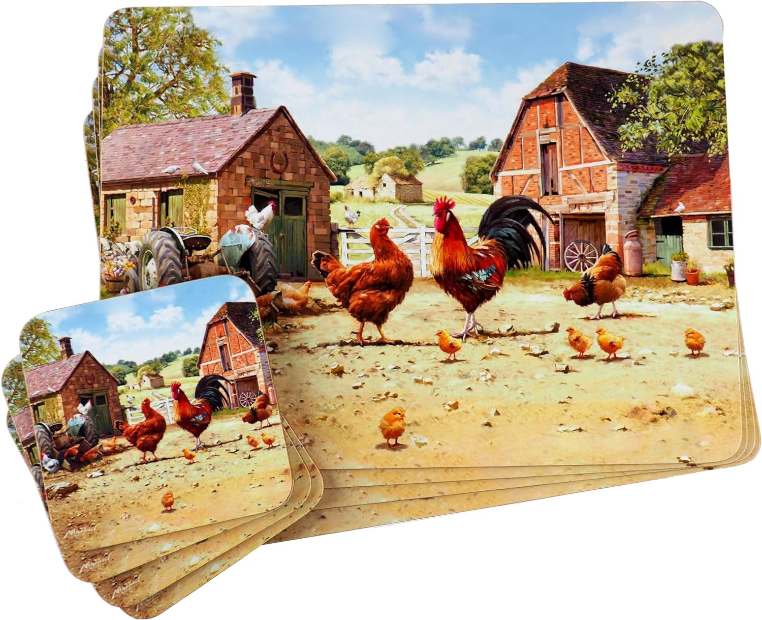 Sets of 4 Placemats with 4 Matching Coasters (Farmyard Cockerel PLACEMAT & COASTERS) — image 1