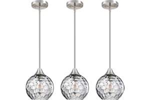 Dolaimy House Hanging Modern Farmhouse Pendant Light Fixture,6.3" Hammer Globe Grey Glass 3 Pack Mini Pendant Lighting Brushed Nickel Finish for Kitchen Island Dinning Over Sink Living Room Decor