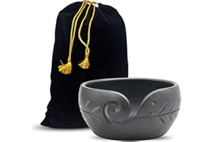 Hind Handicrafts Premium Solid Dark Handmade Crafted Wooden Portable Antique Yarn Storage Bowl - Holder for Knitting Crochet 