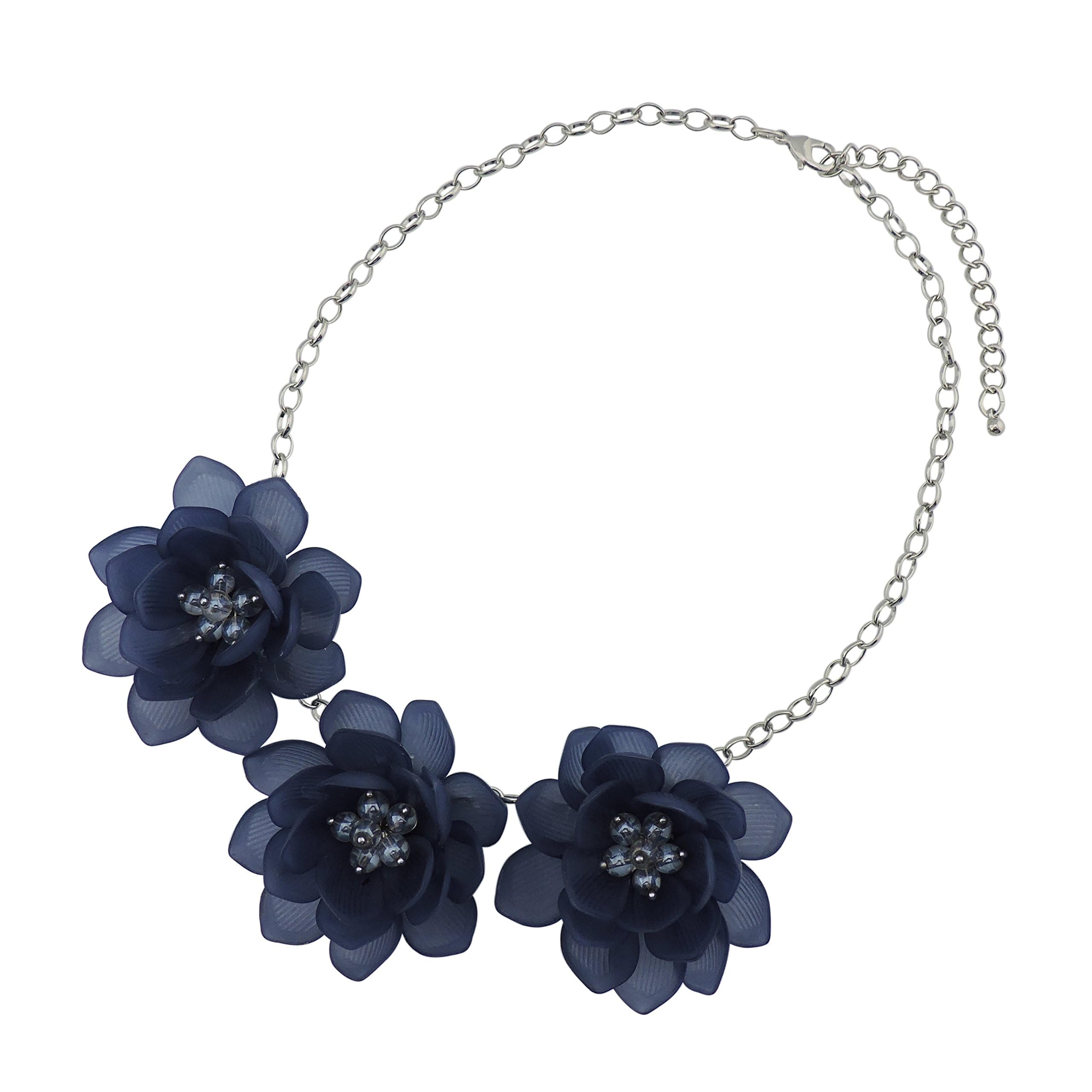 Bocar Flower Pendant Blue Bib Statement Necklace and Earrings Jewelry Set for Women Gift (NK-10372-dark blue)