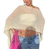 Aonoapll Women Sheer Knit Poncho Off Shoulder Asymmetric Shrug Sweater Pullover Top See Through Cover Up Tops