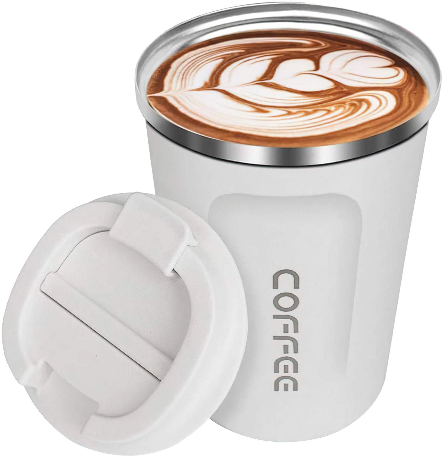 Insulated Coffee Cup, Senelux Double Walled Insulated Stainless Vacuum Coffee Travel Mug with Leakproof Flip Lid Keep Coffee Tea Hot and Soft Drink Cold 13oz 380ml Cream