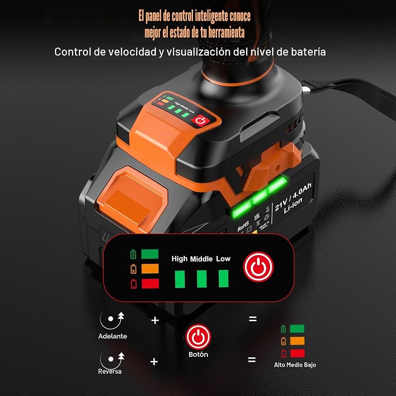 Chave de impacto a bateria de 1000N.m, chave elétrica de impacto sem escovas de 1/2" com bateria de 4,0Ah, buchas Impact 5, chave de impacto sem fios elétrica para casa/carro