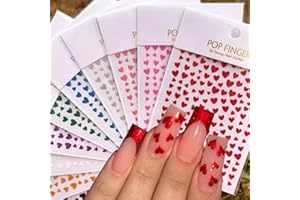 BSBTBZ Heart Nail Art Stickers Decals 3D Shiny Glitter Love Hearts Self Adhesive Shining Glitters Powder Effect Valentine's Day Heart Nail Design for Lovers Romantic DIY Nail Decorations Manicure Accessories
