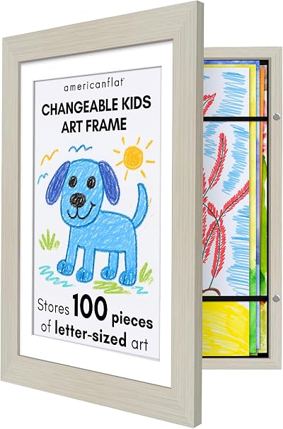 Americanflat Front Loading Kids Art Frame Light Wood 8.5x11 with Mat