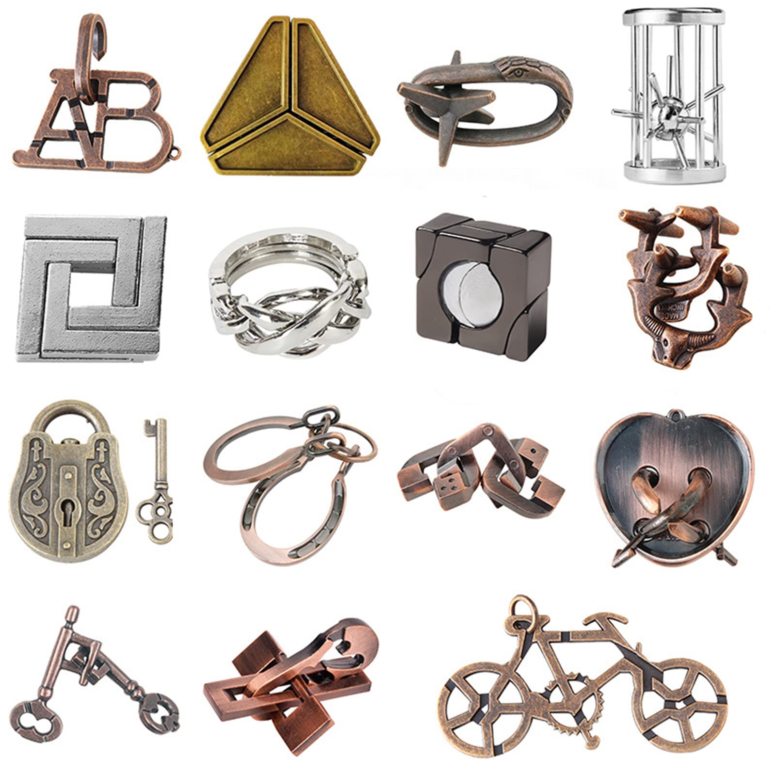 RoseFlower 15 PCS Metal Brain Teaser Puzzles, Adult Intelligence Buckle Difficulty Mind Games Puzzle Lock Unlock Party Desk Toys Logic Puzzles, 3D Puzzles Puzzle Game for Kids & Adults - (Classic A)