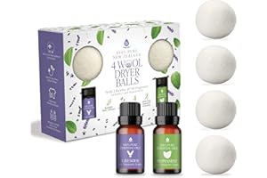 Pursonic 4-Pack Laundry Wool Dryer Balls with Lavender & Peppermint Essential Oil Scent - Reusable Fabric Softener Balls Made from Pure New Zealand Wool - 2.75" Diameter