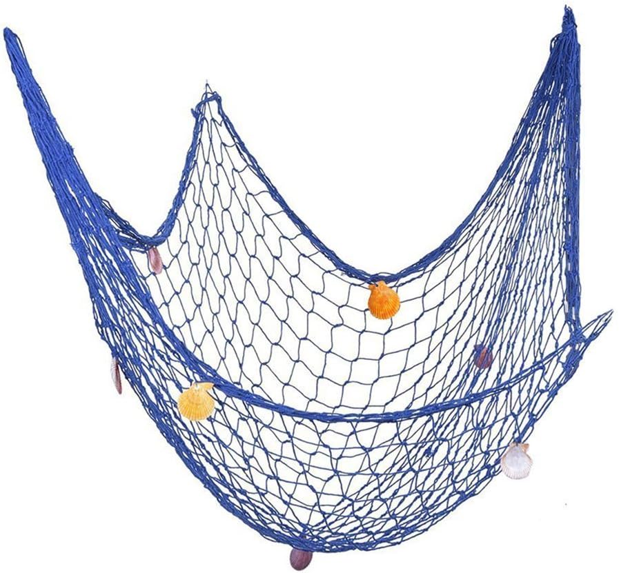 Decorative Fish Net, Luvu Nautical Style Fishing Net Kids Room Decor with Shells for Home, Decor, Party, Gift (Blue)
