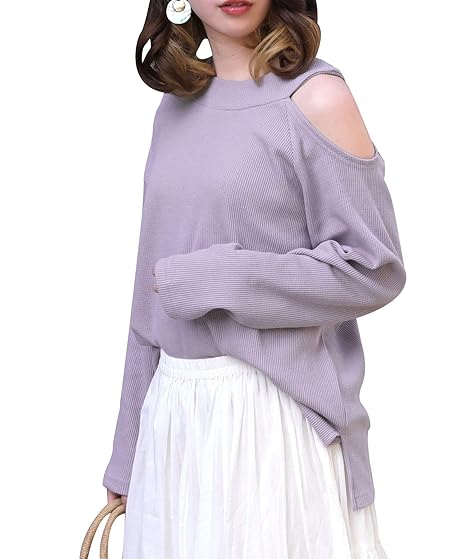 Amazon アンドジェイ 肩開き サーマル Tシャツ 4322 M パープル