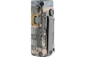 FRTKK Tactical MOLLE Water Bottle Pouch with Drawstring Open Top & Mesh Bottom, Military Water Bottle Holder Bag Sports Travel Hydration Carrier