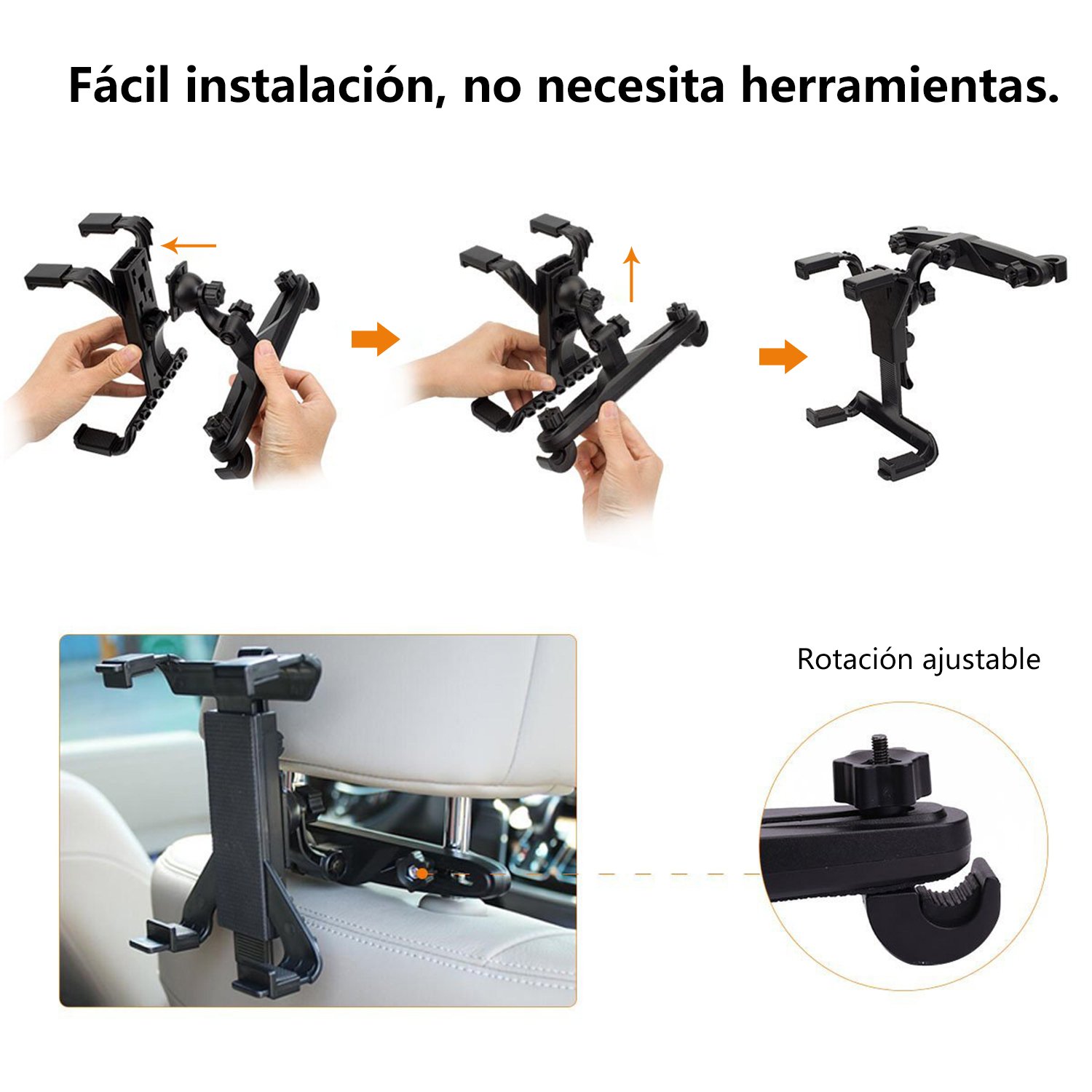 Soporte para tablet para reposacabezas de coche - Compatible con Apple iPad Air / Mini, Samsung Galaxy Tab, Kindle Fire, reproductor de DVD portátil,y otras tabletas de 7\'\'-12\