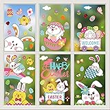 Easter Decorations Window Clings,9 Sheets 94PCS Double Sided Cute Large Bunny Eggs Happy Easter Window Clings for Glass Windo