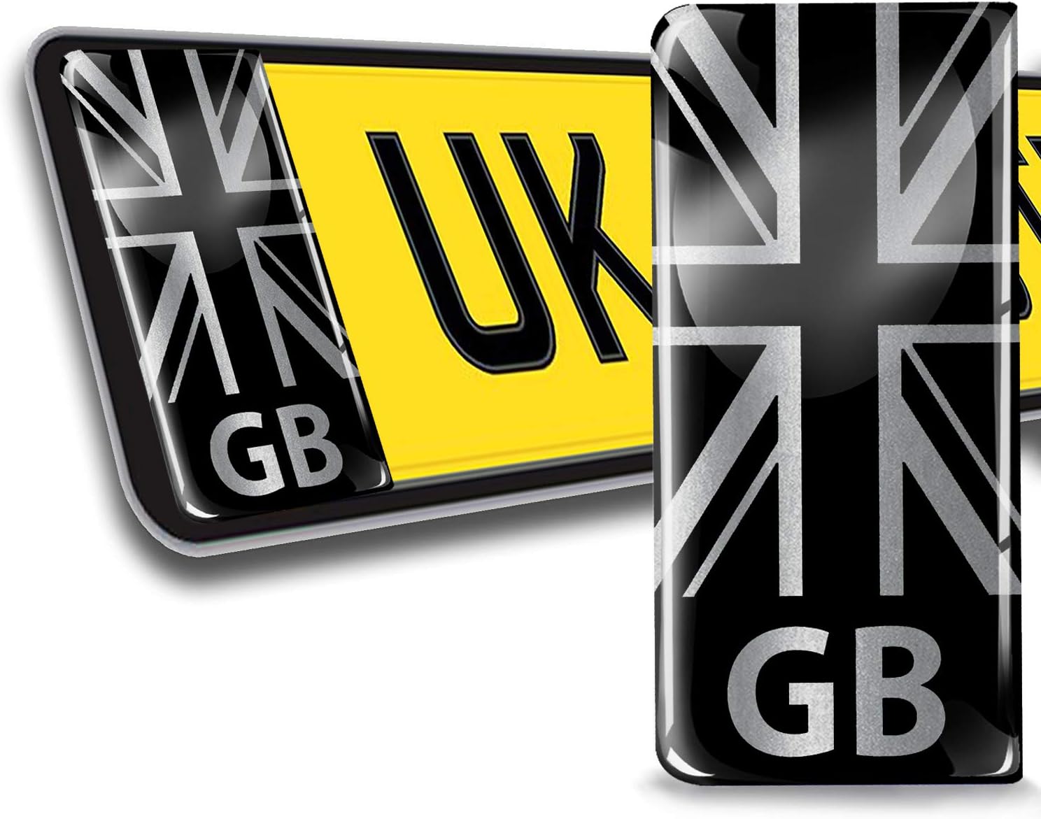 SkinoEu® 2 x 3D Gel Silicone Badge Car Number Plate Self-Adhesive Stickers GB UK United Kingdom Union Jack National Flag Silver EU Motorcycle Road Decals QS 28 - Image 3