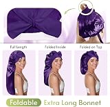 BONNET QUEEN Silk Bonnet for Sleeping Long Hair & Braids Dark Purple view 3