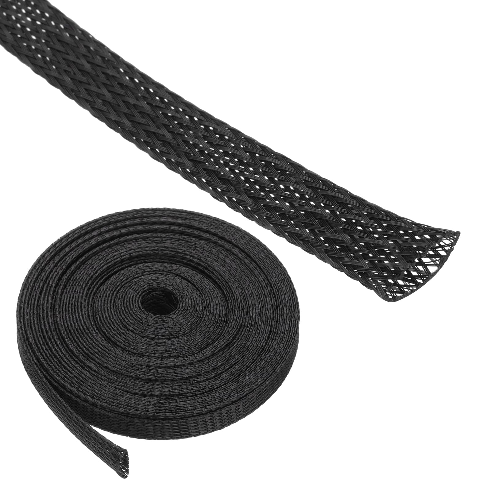 Rebower 25ft PET Expandable Wire Loom 3/4 Inch, PET Braided Wire Sleeving Cable Management Sleeve Tubing [for Audio Video Home Office Cord Protector]-Black