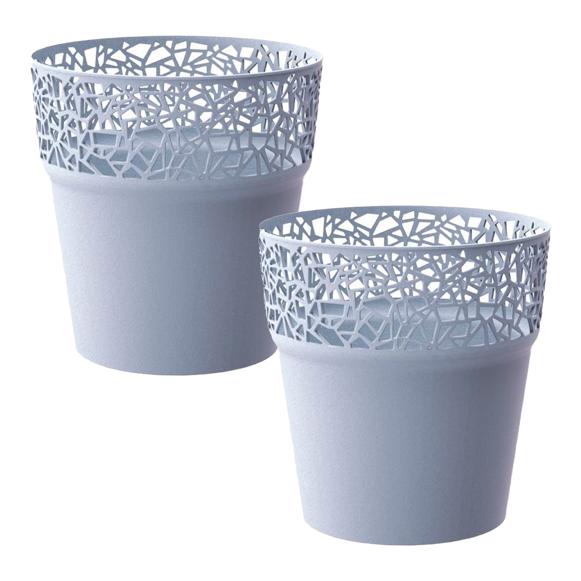 WELLHOME 2 x Tree Plastic Plant Pot in Ice Grey 17.5 (L) x 17.5 (W) x 17.9 (H) cm