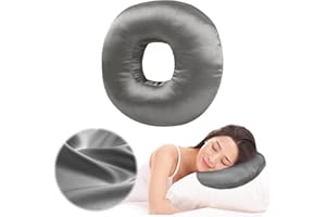 RQUXMT Ear Piercing Pillow for Side Sleepers with an Ear Hole, Donut Pillow for Ear Pain CNH | Pain Relief Sleeping | Pressure Sore | Side Sleepers | Satin Washable and Adjustable Ear Protector (Bright Gray)