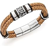 Touyony Mens Leather Bracelet Premium Leather Braided Bracelet Stainless Steel Jewelry Gift Accessories Men's Bracelet