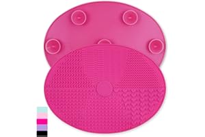 RANPHYKX Makeup Brush Cleaner Mat Silicone Brush Cleaning Mat Big Size Make Up Brush Clean Pad with Suction Cup for Makeup Brush Cleaning (Hot Pink)