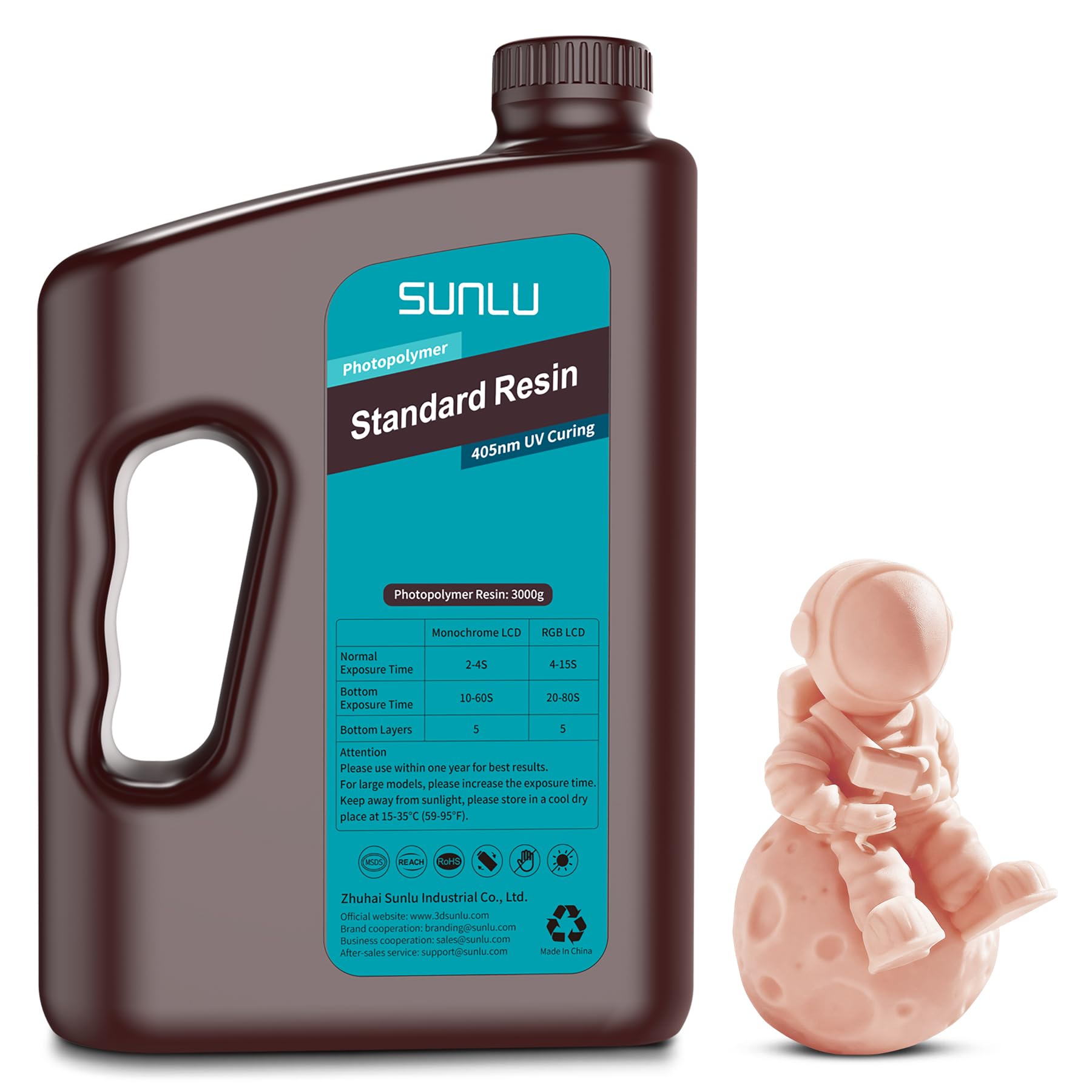 SUNLU 3D Printer Resin 3kg, Fast Curing Standard 3D Resin for LCD DLP SLA Resin 3D Printers, 395 to 405nm UV Curing 3D Printing Liquid Photopolymer Resin, Low Shrinkage, High Precision, 3000g, Beige Image