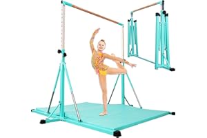 FC FUNCHEER Gymnastics Bar for Kids Ages 3-15, 35" to 60" Adjustable Height, 4FT Wide Base - Professional Kip Bar with 360° Stability & Fiberglass Crossbar, Easy Fold&Solid Design for Home Training
