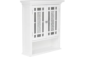 Teamson Home Windsor White Engineered Wood Bathroom Wall Cabinet with Glass Mosaic Doors