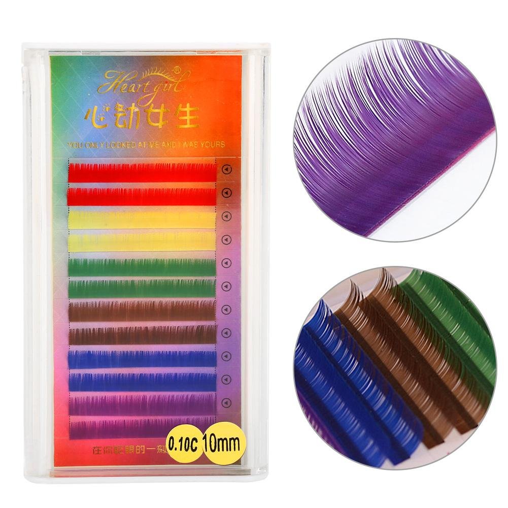 False Eyelashes Individual 3 Types Rainbow Colorful Eyelash Extension Gradient Fake Lashes with Blue Purple Yellow Green Pink Orange for Eye Makeup