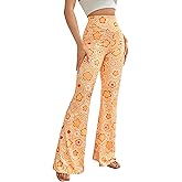 OYOANGLE Women's Floral Print High Waist Yoga Pants Wide Leg Pants Bell Bottom Trousers