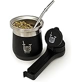 Yerba Mate Cup 8.5 oz, 304 Stainless Steel Double-Wall Mate Cup, Heat Insulation, Yerba Mate Gourd, Mate Cup Kit Includes Cup, Clip Spout and Straw (Bombilla)