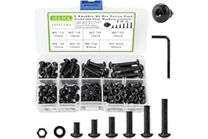K Kwokker 180PCS M5 Nuts and Bolts Assortment Kit 8mm-25mm, Upgraded Zinc Plated Metric Button Head Hex Socket Cap Machine Screws 10.9 Alloy Steel M5 Screw Assortment, 6 Lengths Bolts and Nuts Kit