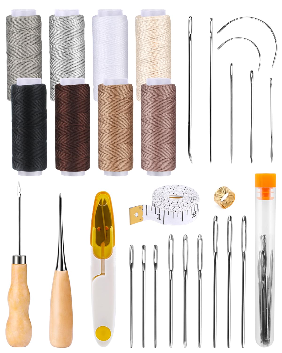 30 Pcs Sewing Kit, Upholstery Repair Kit Heavy Duty Sewing Kit with Upholstery Thread, Sewing Awl, Hand Sewing Stitching Needles for Furniture, Canvas, Weave and Leather Craft DIY