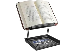 Adjustable Book Stand with Storage Drawer-Black Walnut, Foldable Reading Stand for Books,Laptop,Tablet,Acrylic Heightener-Vel