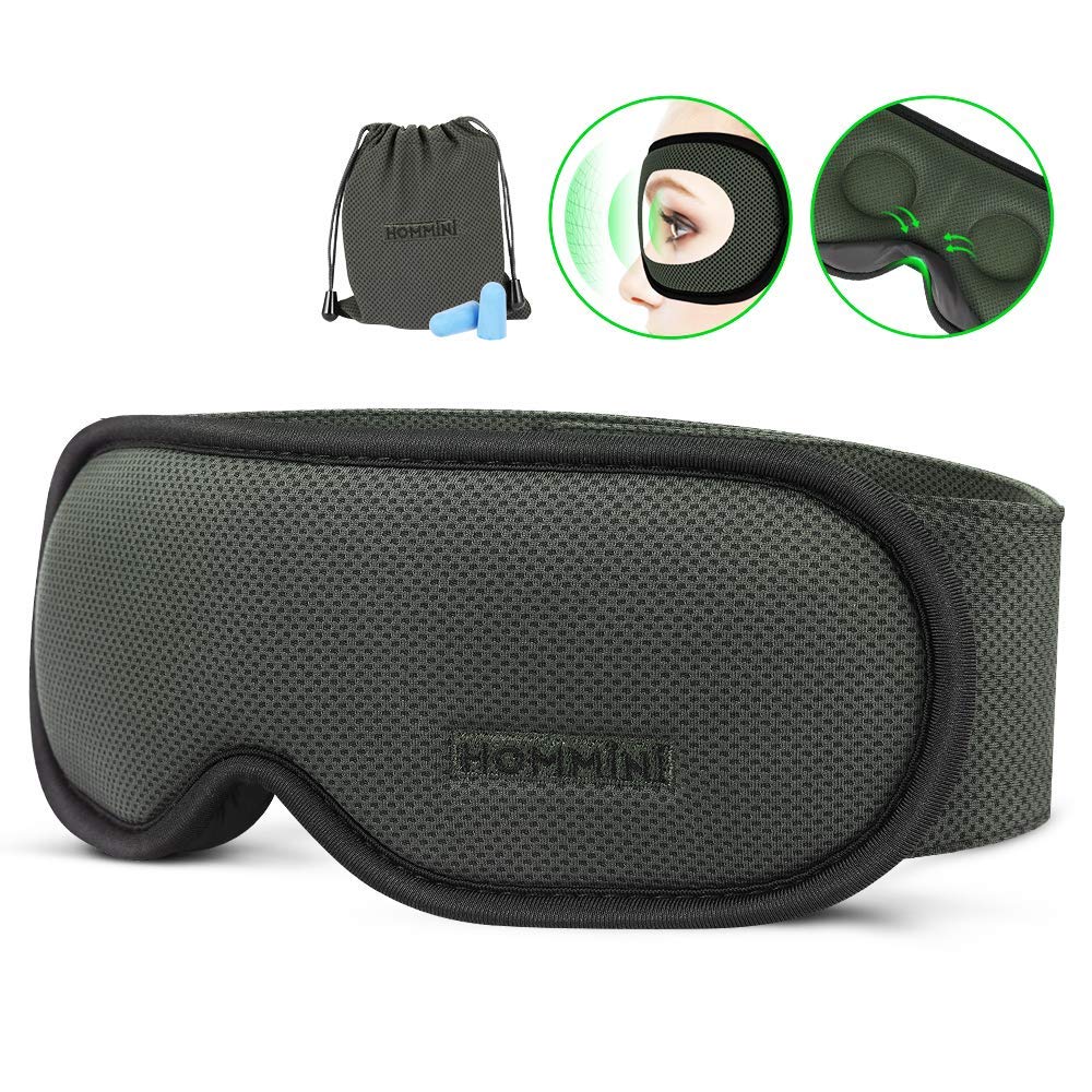 Sleep Mask, HOMMINI Upgraded 3D Contoured Eye Mask for Sleeping Ultra Soft Breathable Sleeping Eye Mask, 100% Block Eye Mask for Travel/Nap/Night's Sleeping Ear Plug for Men,Women and Kids
